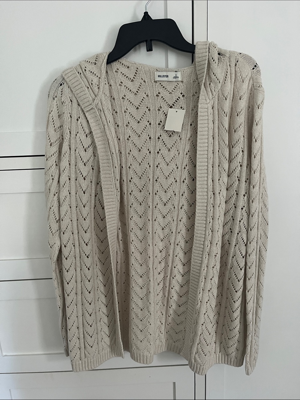 Hollister Cream Open-Front Hooded Knit Cardigan